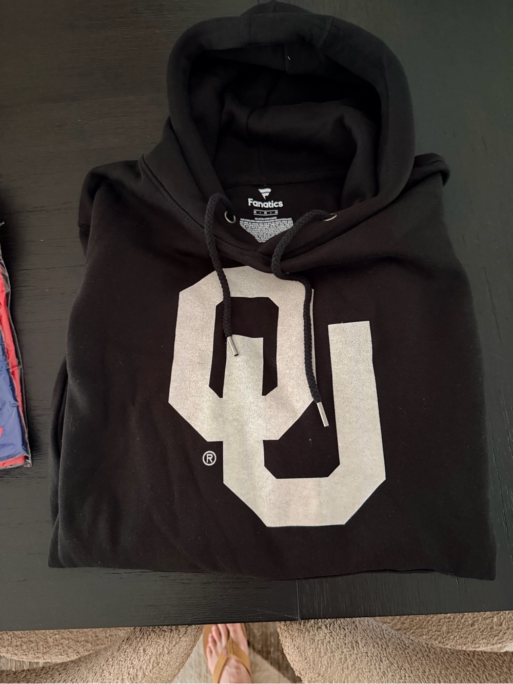 Fanatics Black Hoodie with Large Silver OU Logo